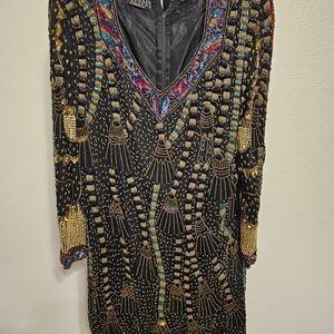 Vibrant Beaded Long Sleeve Dress